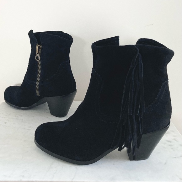 Sam Edelman Black Ankle Leather Suede Western Booties